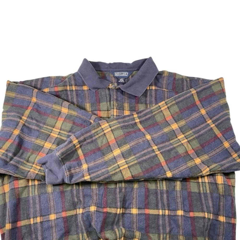Lands End Large Multicolor Plaid Long Sleeve Polo Sweatshirt Preppy Academia